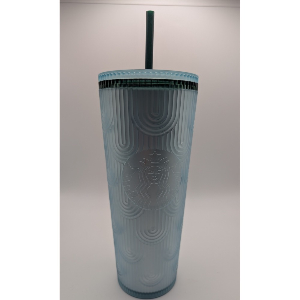 Starbucks 2022 Light Blue Arched Pattern Tumbler with Straw‎ 24 oz